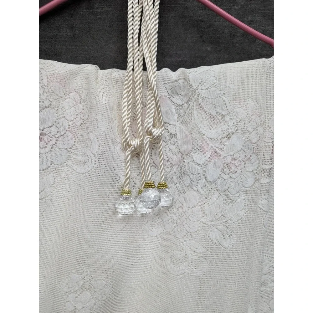 Vintage Lace Curtain Panels White/Pink Roses & 2 Curtain Tiebacks Cottage Core